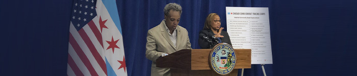 Chicago mayor Lori Lightfoot announcing recovery grant