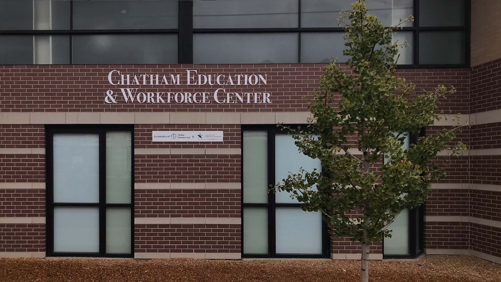 Chatham Education & Workforce Center signage installed on the red brick exterior of the building.