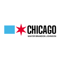Logo of the city of Chicago. Logo includes the name of Mayor Brandon Jonson at the bottom.