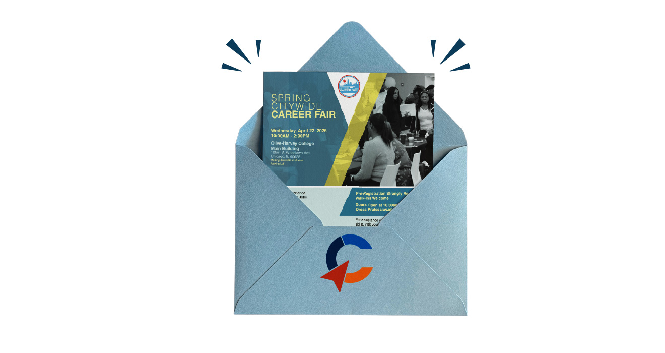 A graphic of an envelope with The Partnership's logo opening up to reveal a hiring event flyer.