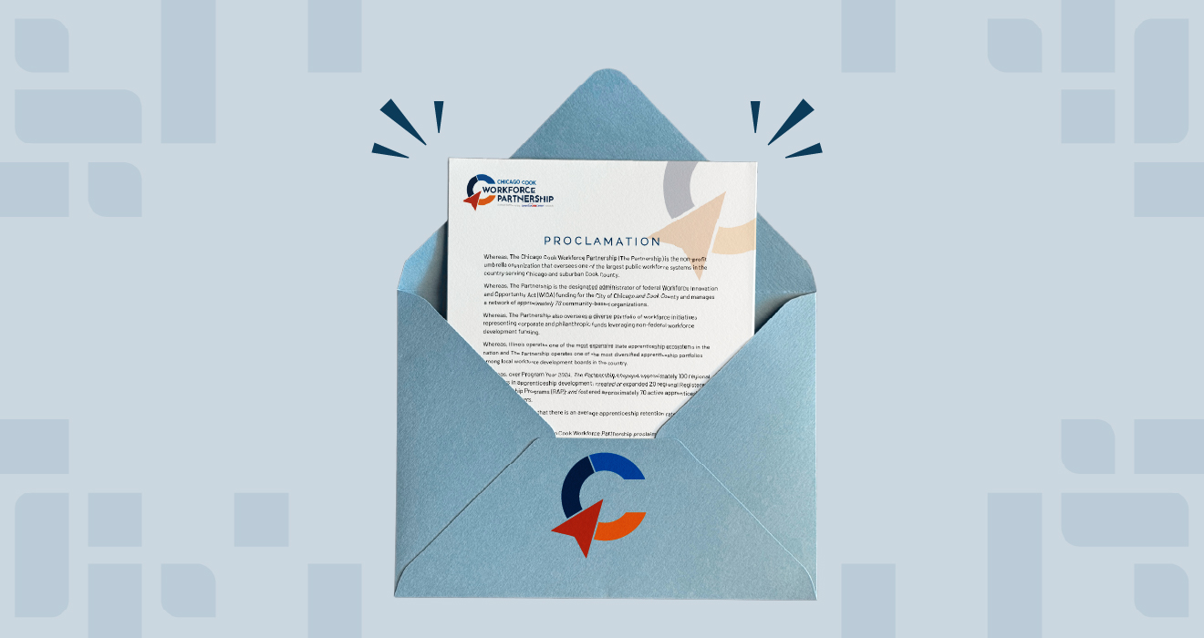 A decorative blue graphic containing an open envelop with an image of the Proclamation peeking out.